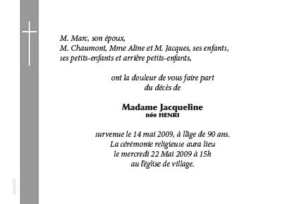 Faire-part décès ou remerciement Bandeau Gris Croix Remerciement Décès ...