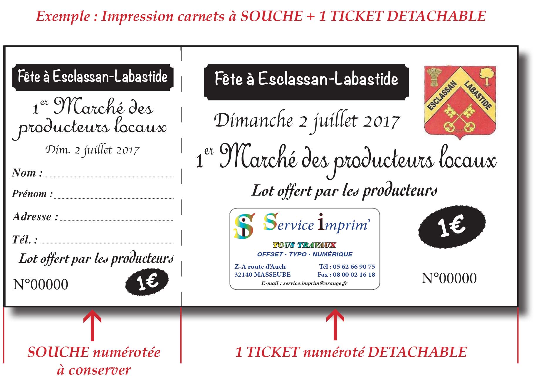 Tickets de billetterie 3 volets Billetteries : entrée, tombola